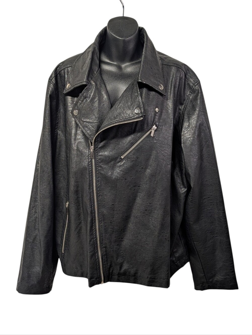 Spirit Black Faux Leather Moto Biker Jacket XL | Asymmetric Zip Motorcycle